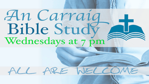 man holding a Bible advertising a bible study at seven pm on wednesday nights